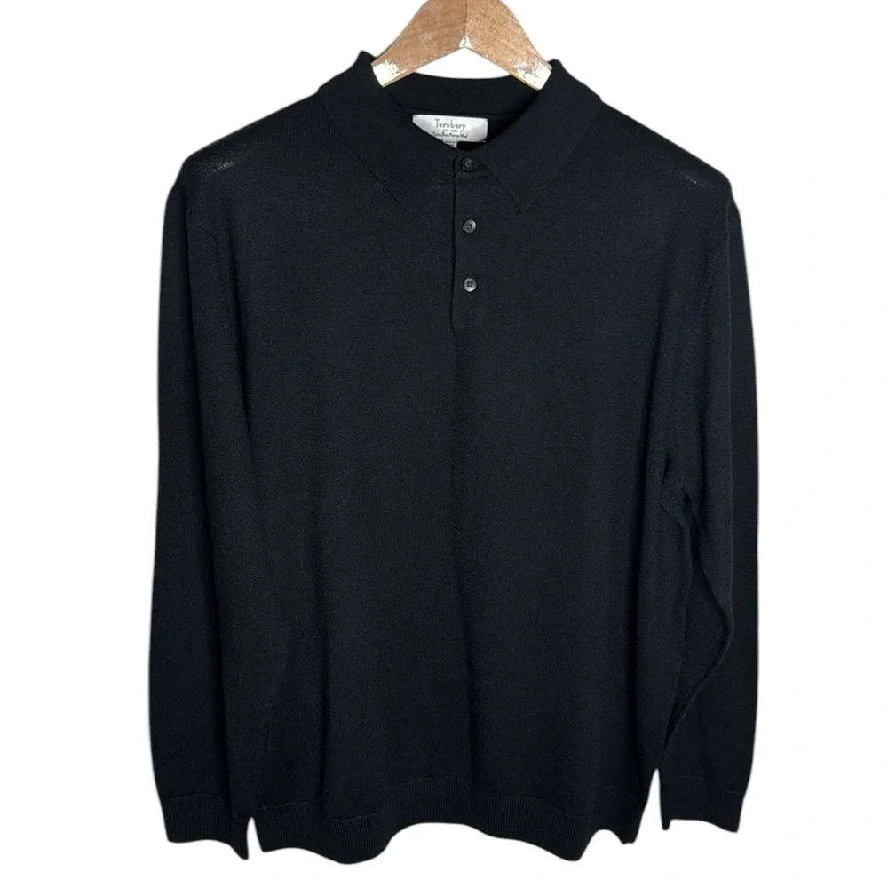 Turnbury Extra Fine Merino Wool Black Polo sweater Size L